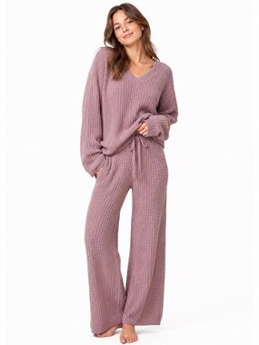 Softies Marshmallow Waffle Pajama Lounge Set L NWT